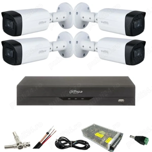 Kit cu 4 camere supraveghere Dahua 5 MP, IR 80M, lentila 3.6mm, Starlight, DVR Dahua 4 canale, 5 MP,