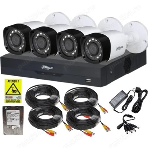 Kit supraveghere complet Dahua 4 camere 2MP IR 20m, DVR 4 canale 5MP WizSense inteligenta artificial