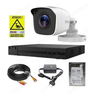 Sistem supraveghere analog Hikvision Hilook, 1 camera 2 MP, lentila 2.8mm, IR 20m, DVR 4 canale 4 MP