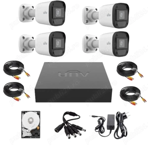 Sistem de supraveghere Uniview, 4 camere 2MP Microfon IR 20m, DVR Hibrid 4 canale 2MP, Hard 500GB