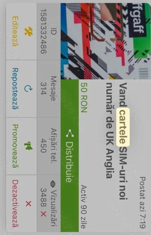 Vând cartele SIM noi sigilate Anglia UK - imagine 2