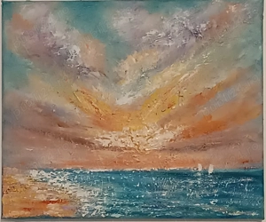 Vând tablou pictat manual in ulei pe panza întinsă pe șasiu de lemn