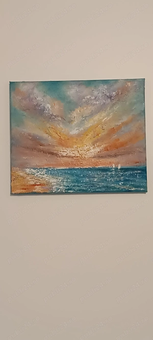 Vând tablou pictat manual in ulei pe panza întinsă pe șasiu de lemn - imagine 5