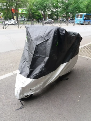 Prelata husa neagra cu argintiu moto scuter XL 230cmx125cm­x95cm elastic fata spate inchidere cu car - imagine 10