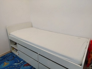 Vand Pat Copil, Cadru pat+depozitare+somieră, alb, 90x200 cm.