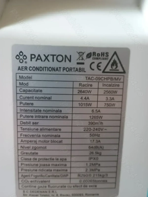 Aer aer condiționat portabil Paxton  - imagine 5