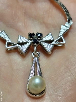 Superb Colier-fundita-cu 3 safire si perla naturala