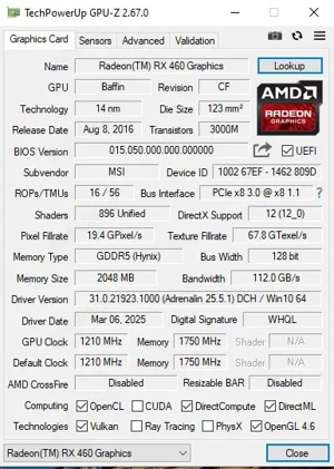 Placa video RX 460 2Gb OC MSI