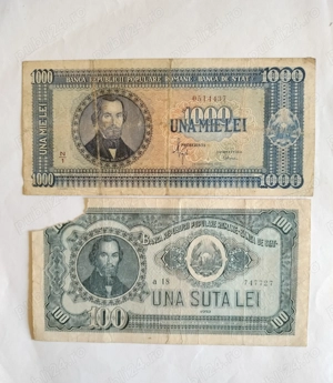 Bancnote 1000 lei 1950; 100 lei 1952 RPR