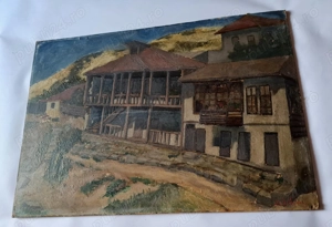 CASE PE DEAL (Balcic), ulei pe mucava, prima jumătate a sec. XX, semnat