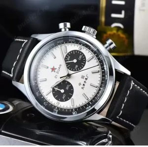 Ceas 1963 pilot 42 mm retro cuarț cronograf elegant