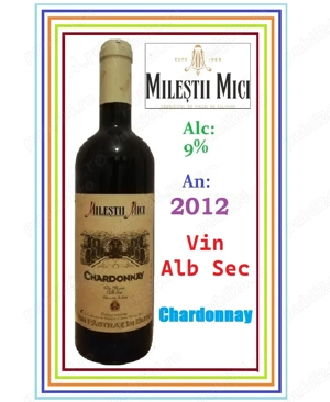(2012) Vin Alb Sec CHARDONNAY, 9%, 0.7L, 13 ani, Milestii mici, R.Moldova