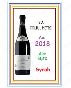 (2018) Vin Rosu Sec SYRAH, 14.5%, 0.75L, 7 ani, Via Coltul Pietrei, loc.Dealu Mare