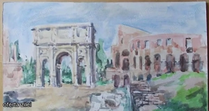 Arcul lui Constantin (Roma) - acuarela semnata - dimensiuni mari (1)