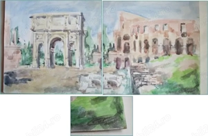 Arcul lui Constantin (Roma) - acuarela semnata - dimensiuni mari (1) - imagine 3
