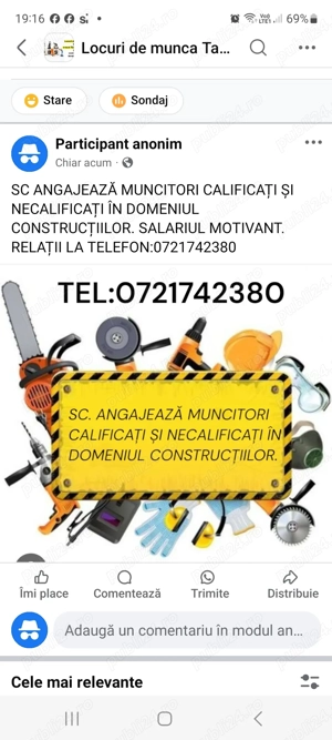 Sc angajează muncitori calificați și necalificati in domeniul construcțiilor 