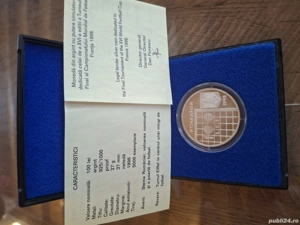 Monedă argint 100 lei 1998   CM Fotbal Franța   stare impecabilă, cuti - imagine 3