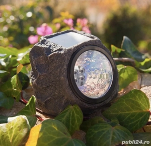 Lampa de exterior solara, LED, tip piatra, plastic, gri, 0.8 W