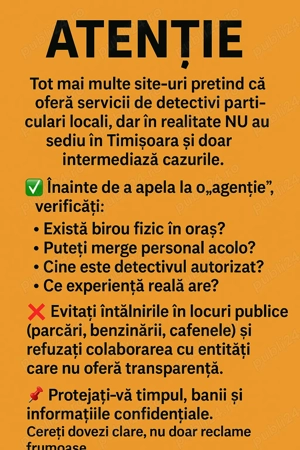 Detectiv Timisoara ,Resita,Arad,Lugoj -Pro Detective Agency -Experienta 20 de ani!