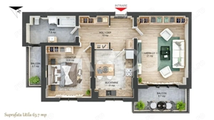 Apartament de 64 mpu cu 2 camere decomandate si 2 balcoane in SIBIU - imagine 3