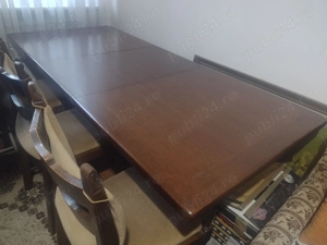 Masa extensibila din lemn masiv cu 6 scaune - imagine 2