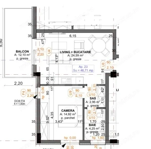 Apartamente 2 camere, 47 mp, Iris  TVA inclus!  - imagine 3