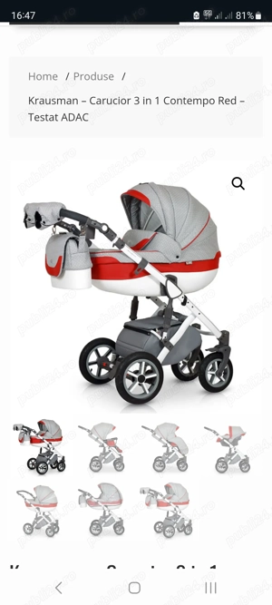 Krausman Cărucior 3 în 1 contempo red