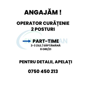 Angajare Operator Curatenie - Part Time