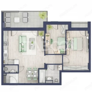 Apartament 63 mp utili 3 camere 2 bai gradina parter inalt Turnisor - imagine 2