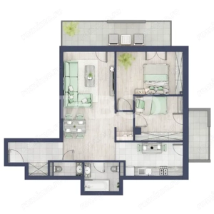 Apartament cu orientare SV 70 mpu 3 camere 2 bai bloc cu lift Turnisor - imagine 2