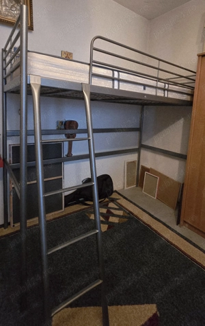 Pat supraetajat cu cadru metalic gri (IKEA), 90x200 cm - imagine 3