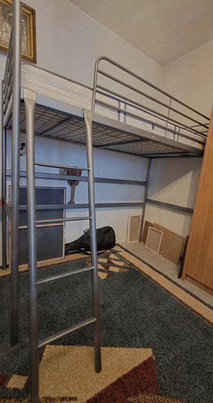 Pat supraetajat cu cadru metalic gri (IKEA), 90x200 cm - imagine 4