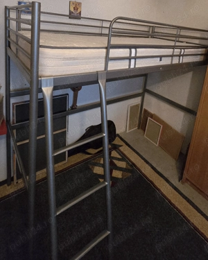 Pat supraetajat cu cadru metalic gri (IKEA), 90x200 cm - imagine 2