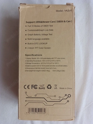 Tester diagnostic auto YA201 OBDII/EOBD compatibil masini din SUA, Europa si  Asia - imagine 2