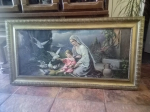 Vând icoana veche cu rama lemn și sticlă 140x73 cm