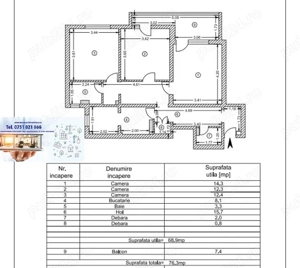 Apartament cu 3 camere, Micro 14, 76mp - imagine 6