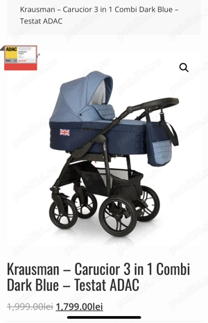 Carucior 3 in 1 Dark Blue Landou,scaun auto si partea sport