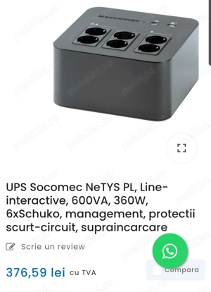 UPS Socomec NeTYS PL, Line- interactive, 600VA, 360W, 6xSchuko, management, protectii scurt-circuit, - imagine 2