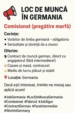 Post pentru comisionat marfă Germania - cu limba germană 