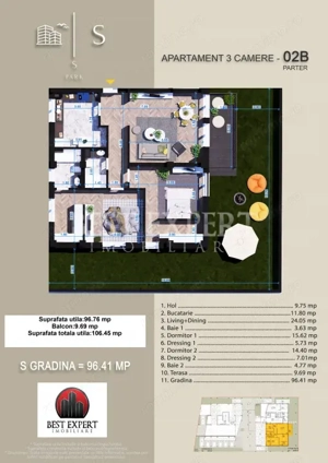 3 Camere cu Gradina -acces rapid STB-5 Min