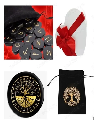 Cutie cadou set rune ametist.cuart roz.carneol.jasp rosu+ placa divinatie cadou+Set 7 chakre  - imagine 2