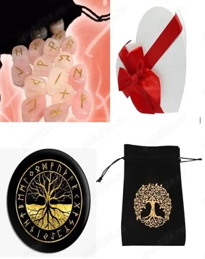 Cutie cadou set rune ametist.cuart roz.carneol.jasp rosu+ placa divinatie cadou+Set 7 chakre  - imagine 4