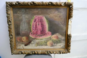 Adela Jean - Natura Moarta Fructe Ulei   Carton 60 50cm Rama Epoca