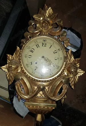 Ceas de Perete Lemn Sculptat Stil Louis Foita Aur 50 32 13cm Vintage