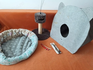 Casuta pentru pisica + culcus pisica + jucarie+ mobilier + 2 zgarzi