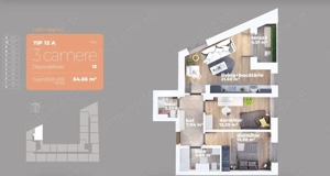 Titan-Liviu Rebreanu 3 camere, 2 bai, 64.65 mp, openspace