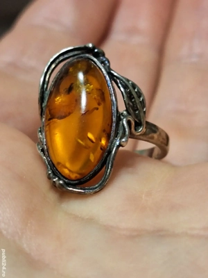 Chihlimbar natural-Superb Inel-unicat-cu frunzulita-din argint