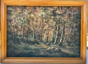 Tablou Florin Vrânceanu Peisaj de Pădure Arbori  pictura ulei inramata 35x47 cm