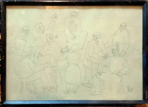 Constantin Piliuta - La Carciuma - Dimensiuni 41 31cm GRAFICA Tus Semnat Rama lemn + Sticla protecti