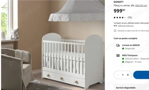 Patut copii GONATT IKEA 3 sertare, alb, 60x120 cm